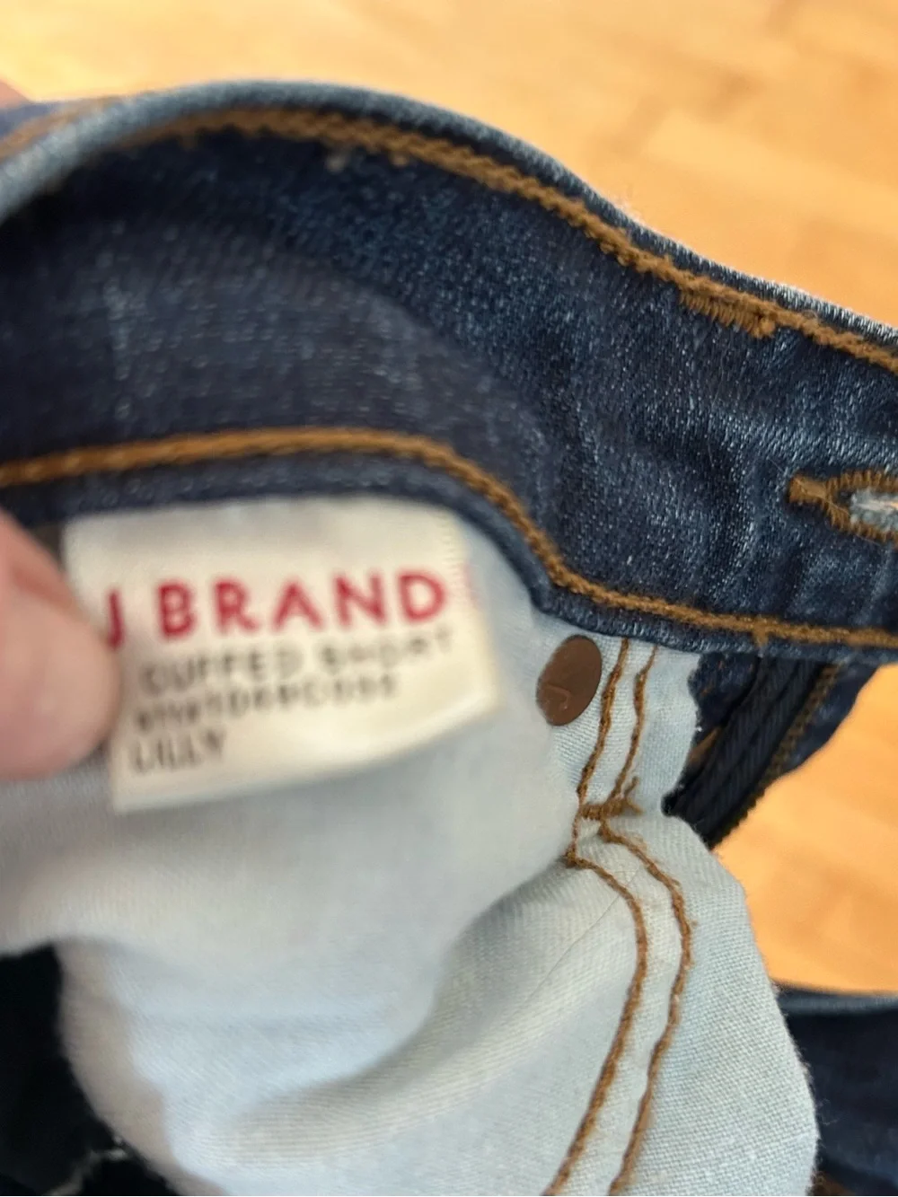 J Brand Lilly Dark Blue Denim cuffed Shorts with Contrast Stitching